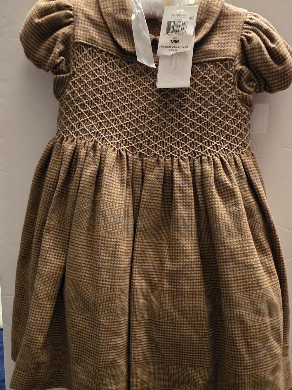 Ralph Lauren Classic Brown Plaid Smocked Front Girls Dress Size 18 Months - Picture 3 of 8